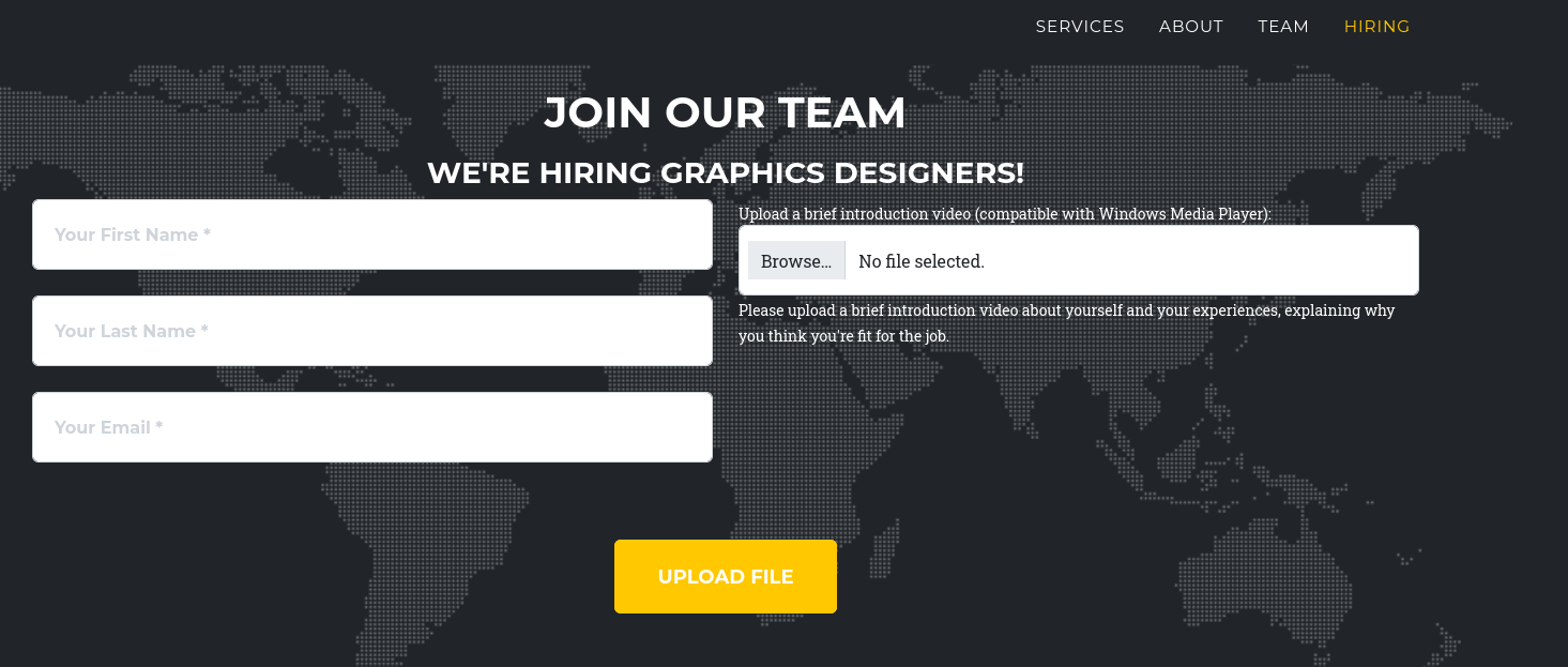 The upload form on the ProMotion Studio site