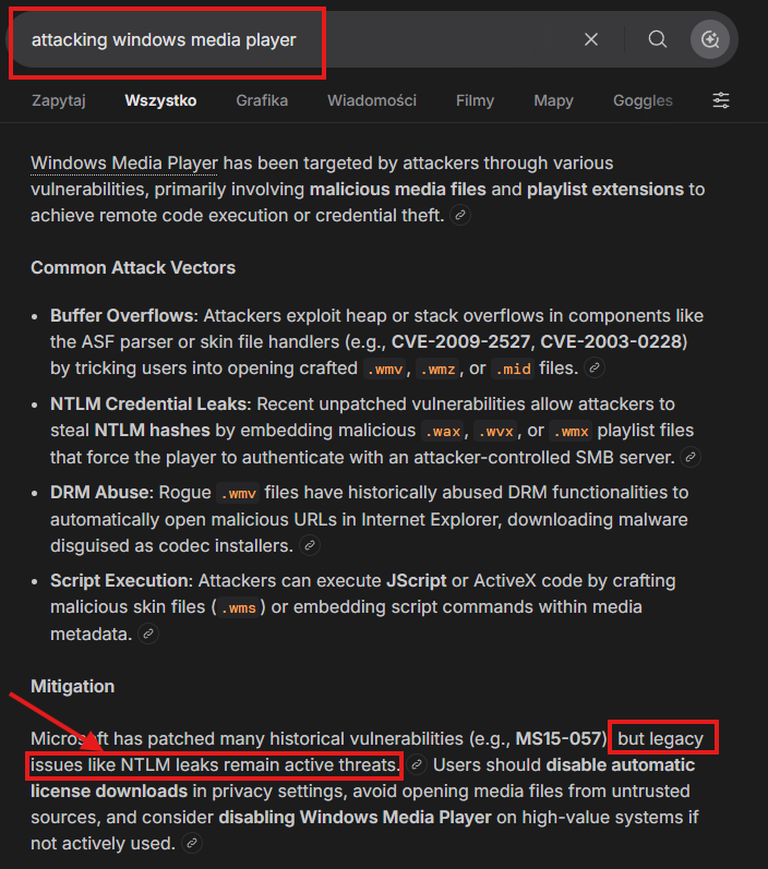Research on stealing NTLM hashes through media playlist files